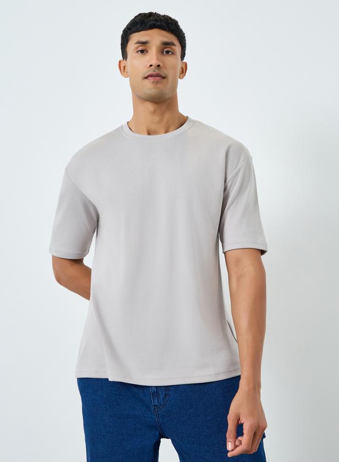 Styli Men Grey Graphic Print Oversized Crew Neck T-Shirt - Image 2